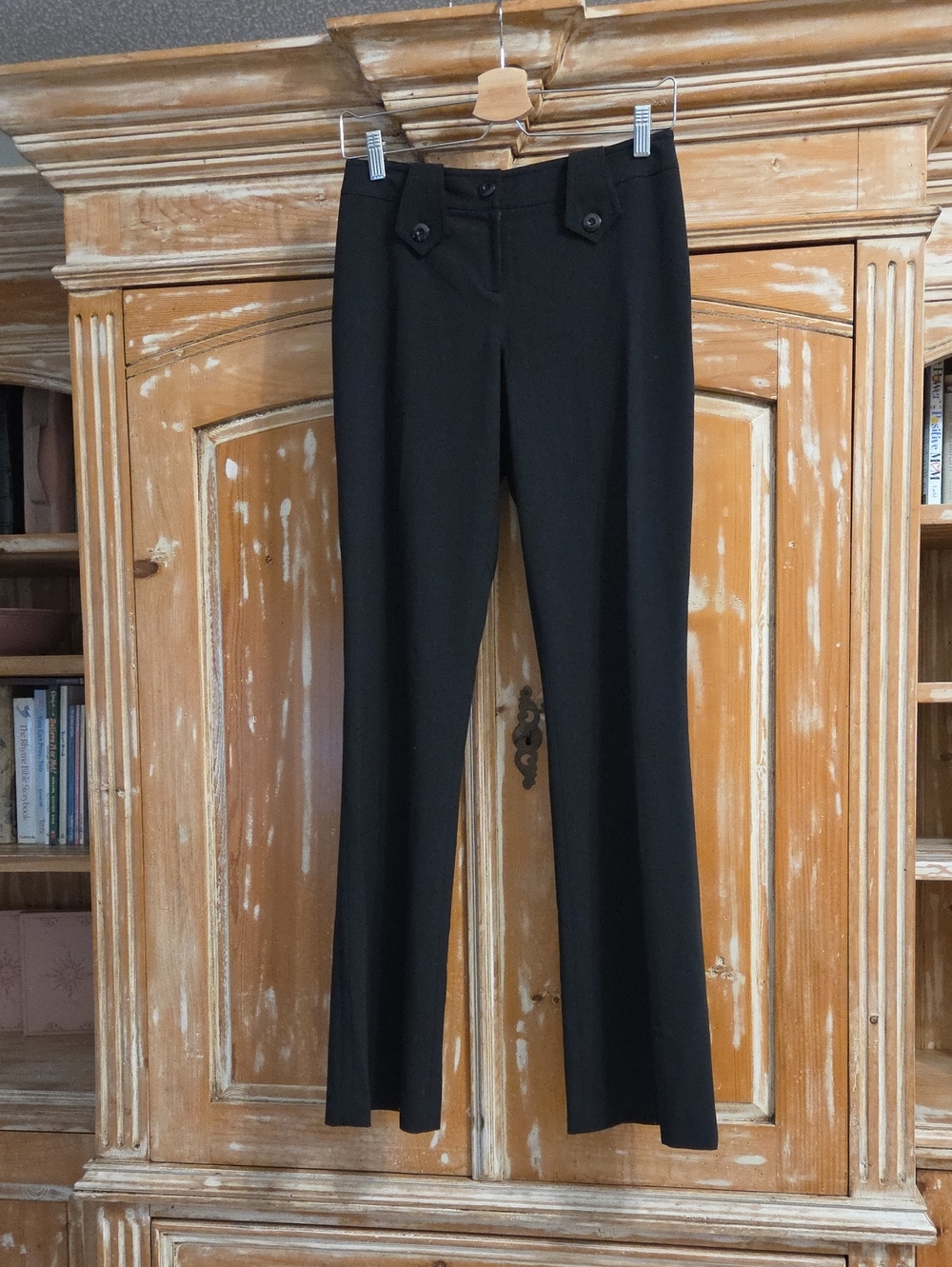 Cache Black Boot-Cut Dress Pants With Button Loop Detailing Size 2